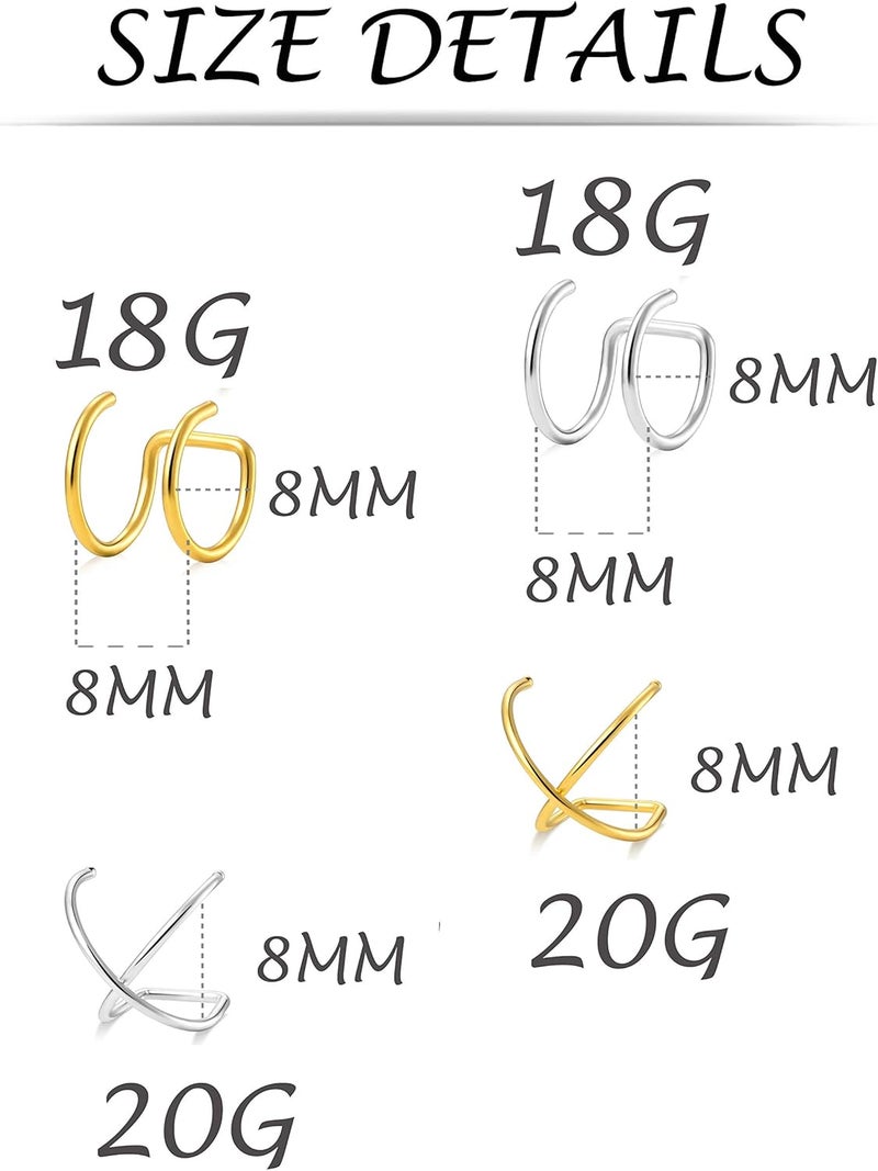 Tornito 4-10 Pairs Stainless Steel Ear Cuff Helix Cartilage Clip On Wrap Earrings Fake Nose Ring Non-Piercing Adjustable - Image 2